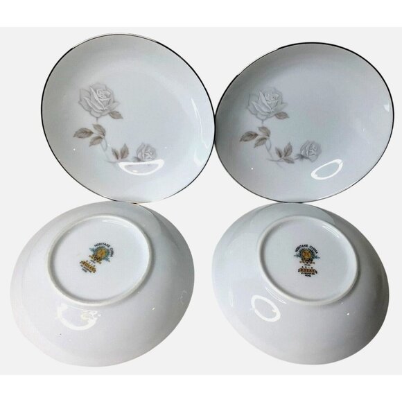 Noritake Rosay Fruit Dessert Bowls #6216 Gray Rose Platinum Trim Japan 5.5” (4) - Picture 1 of 3
